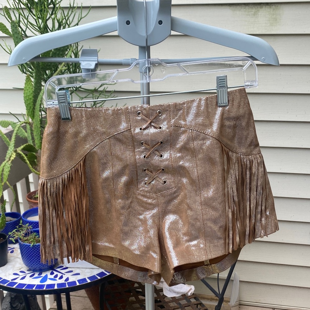 Wonderwest leather Fringe Shorts